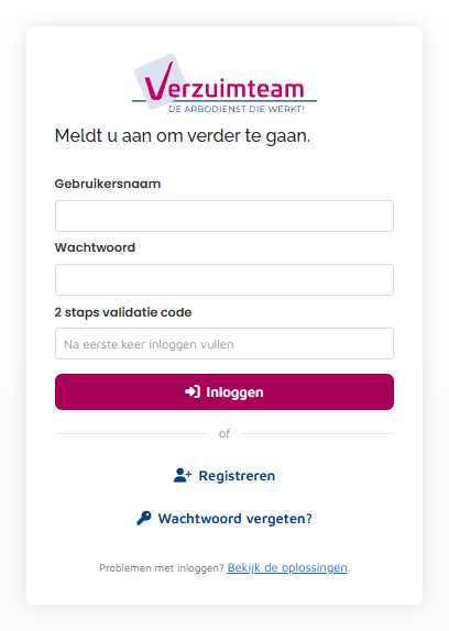 Inlogscherm met gebruikersnaam, wachtwoord en tweestapsverificatiecode