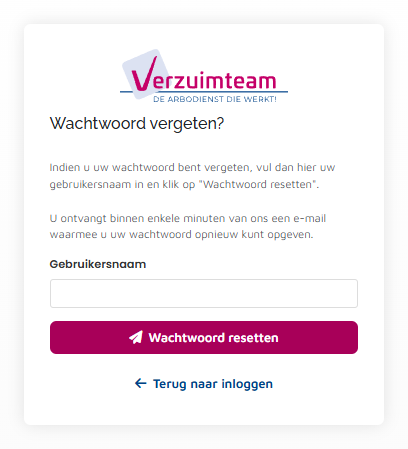 Scherm Wachtwoord vergeten met een veld voor de gebruikersnaam